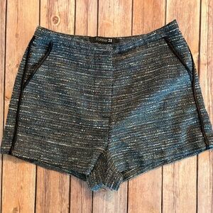 Forever 21 Black and Blue Tweed-like High-Waist Shorts
